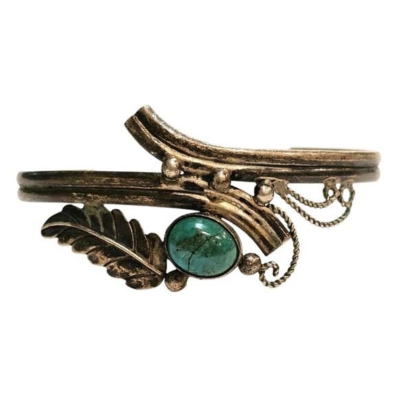 Vintage Navajo Turquoise Sterling Silver Cuff Bracelet Handmade Jewelry - Picture 1 of 5